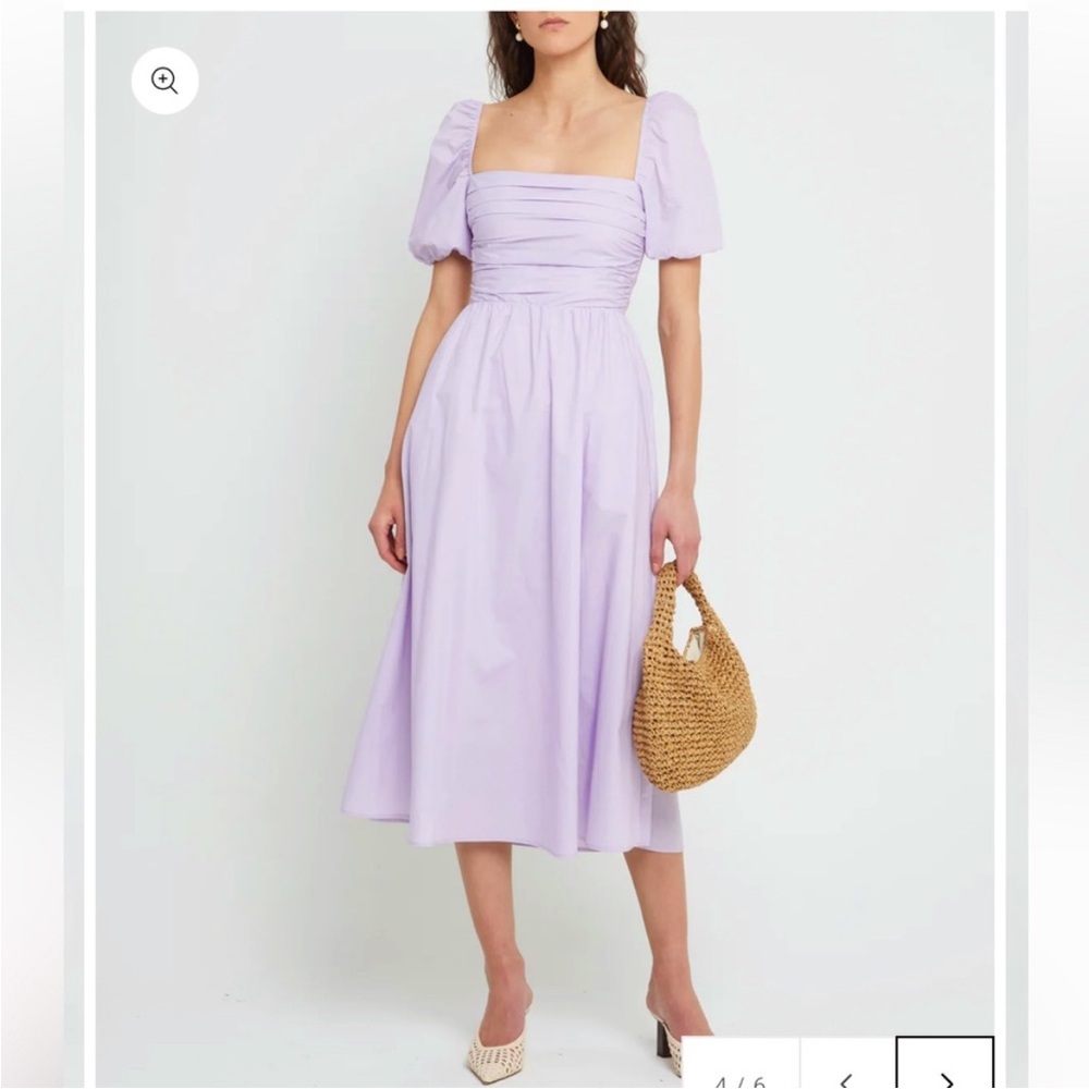Lavender Puff-Sleeve Midi Dress